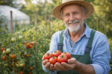 Собирает урожай дачник Создано при помощи ИИ