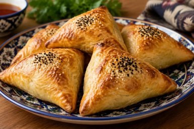 Рассыпчатая самса без заморочек: хрустящее тесто и сочная мясная начинка с луком — просто, вкусно и доступно