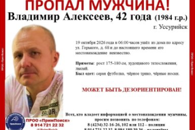 Волонтеры просят помощи в поисках пропавшего в Уссурийске мужчины